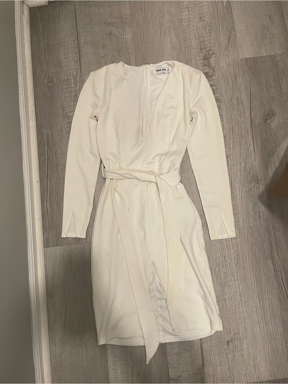 Tiger Mist Cream Long-Sleeve Wrap Dress with Tie